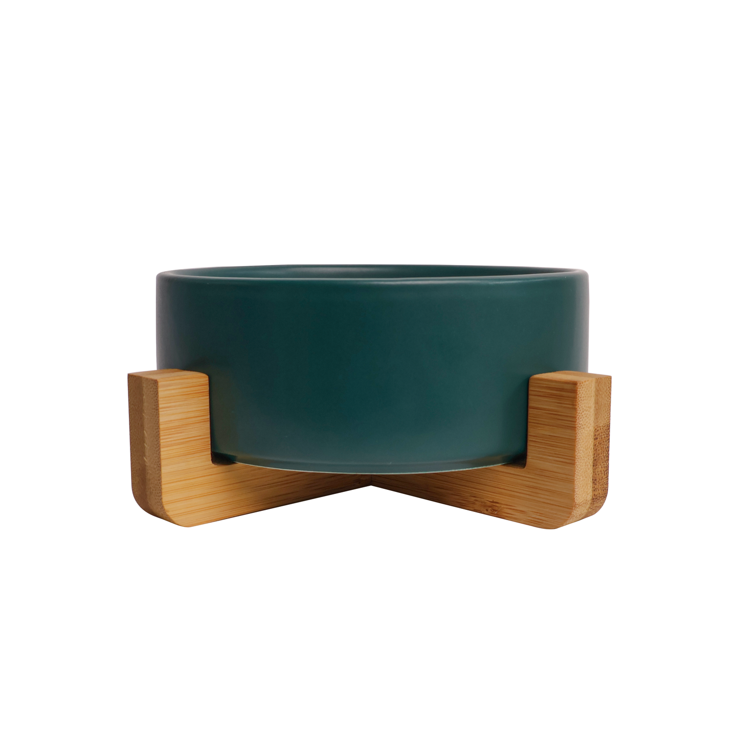 Ceramic Pet Bowl with Bamboo Stand - Green