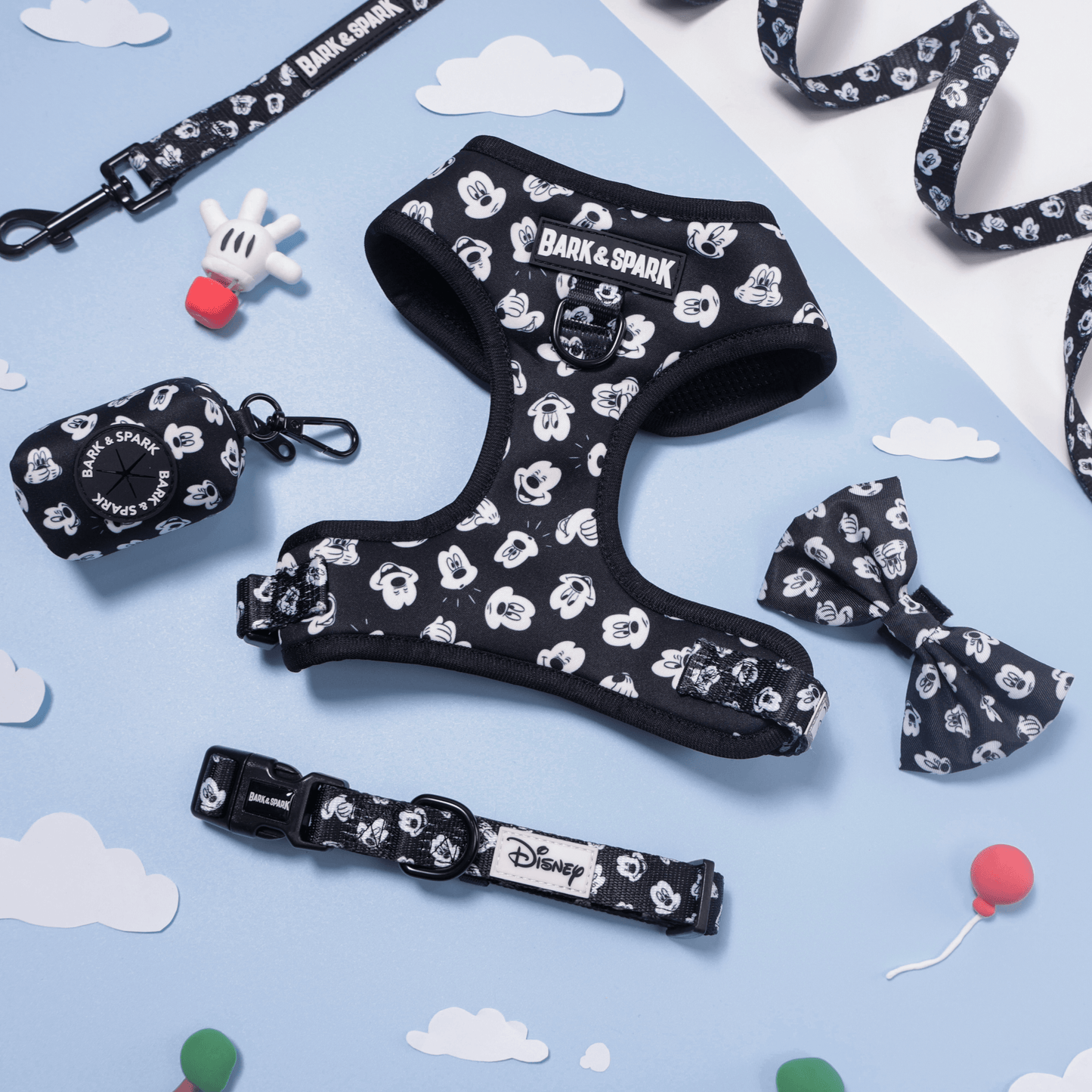 Official Disney Mickey Mouse (Classic Black & White)  Dog Harness and Leash Set