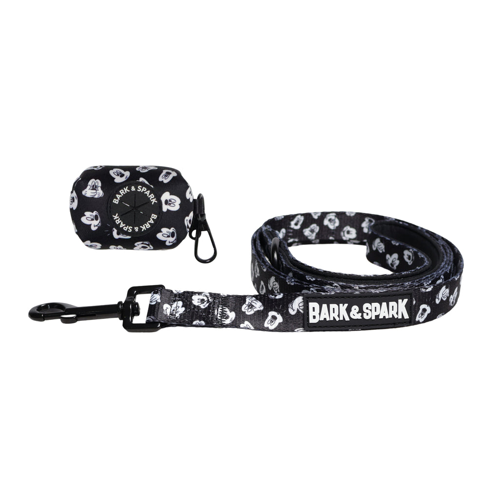 Official Disney Mickey Mouse (Classic Black & White)  Dog Leash and Poop Bag Holder Set