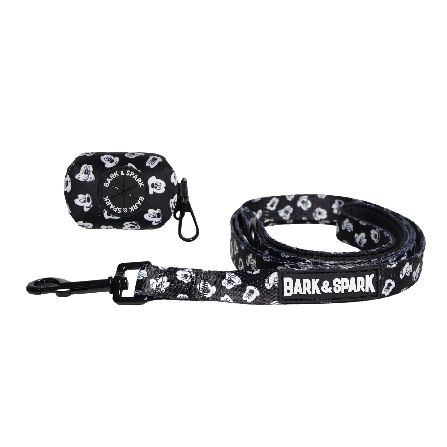 Official Disney Mickey Mouse (Classic Black & White)  Dog Leash and Poop Bag Holder Set
