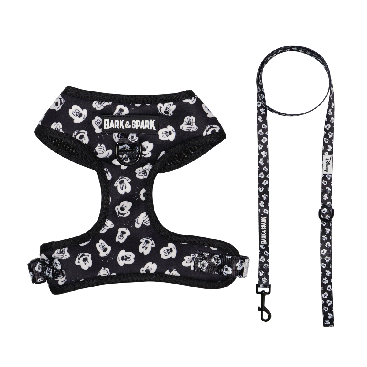 Official Disney Mickey Mouse (Classic Black & White)  Dog Harness and Leash Set