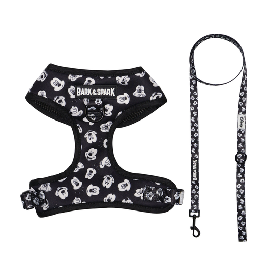 Official Disney Mickey Mouse (Classic Black & White)  Dog Harness and Leash Set