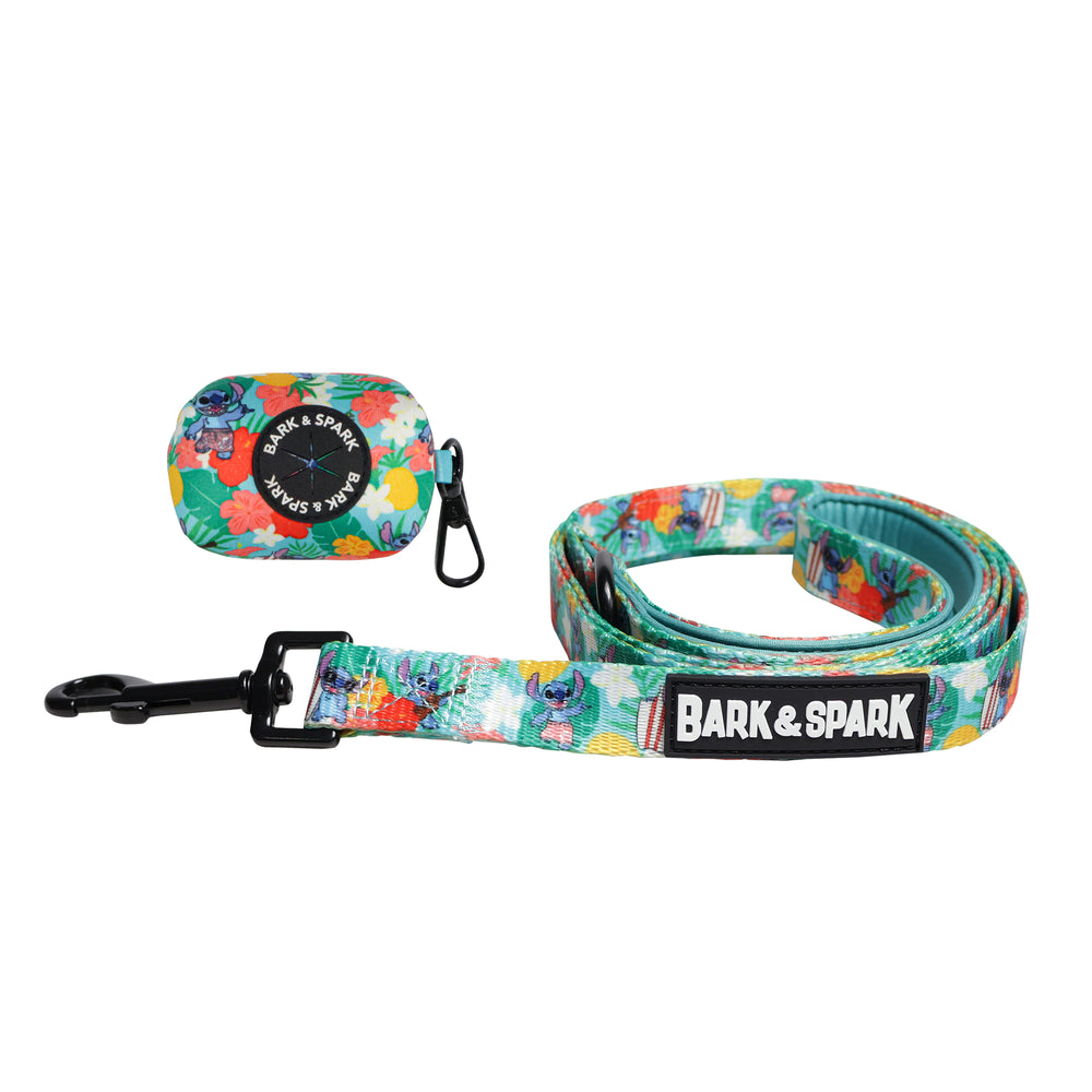 Official Disney Lilo & Stitch (Hawaiian Vibes) Dog Leash and Poop Bag Holder Set